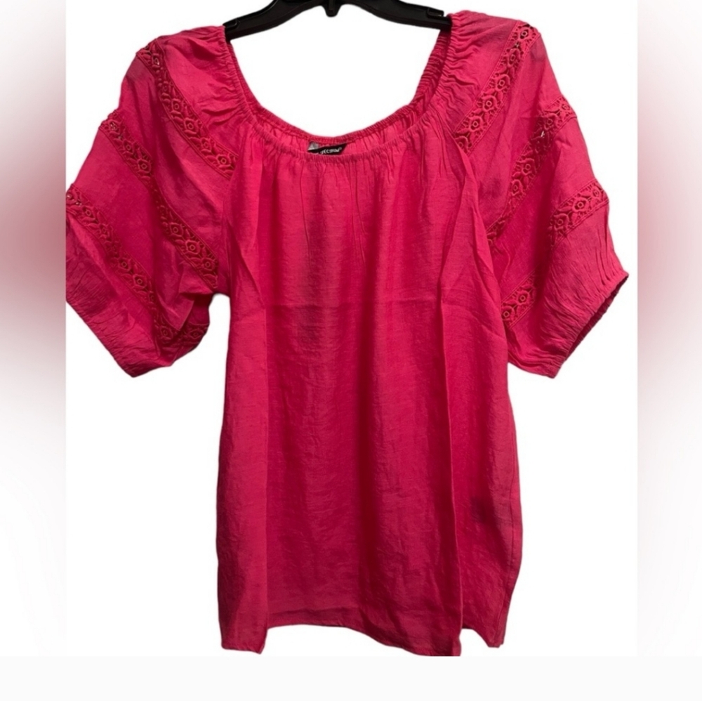 Unique Spectrum Hot Pink Lace Sleeve On/Off Shoulder Blouse Sz XL